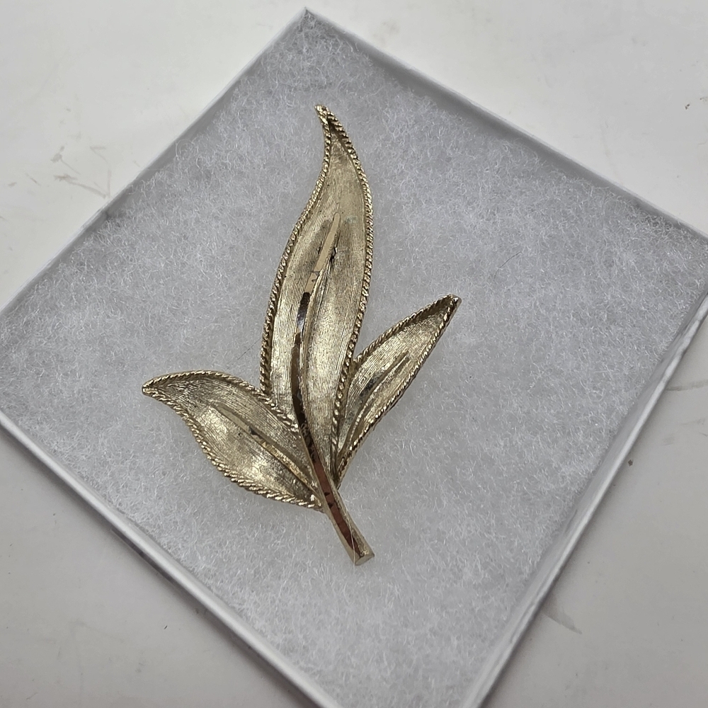 BSK Stamped Gold Leaf Brooch